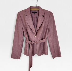 BROOKS BROTHERS Italian Woven Linen Blend Heather Mauve Belted Blazer Size 8